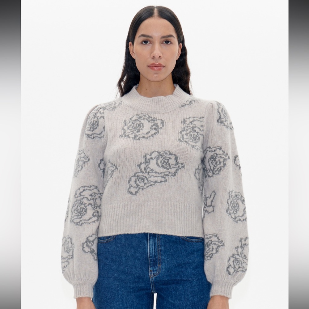 Baum und Pferdgarten ‘Cherika’ women’s gray rose cropped wool sweater XL NEW